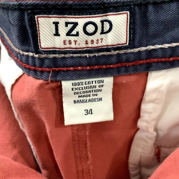 Excellent Condition!! 100% Cotton IZOD Men's Shorts in Salmon (Red/Pink) Sz 34 - Picture 3 of 6